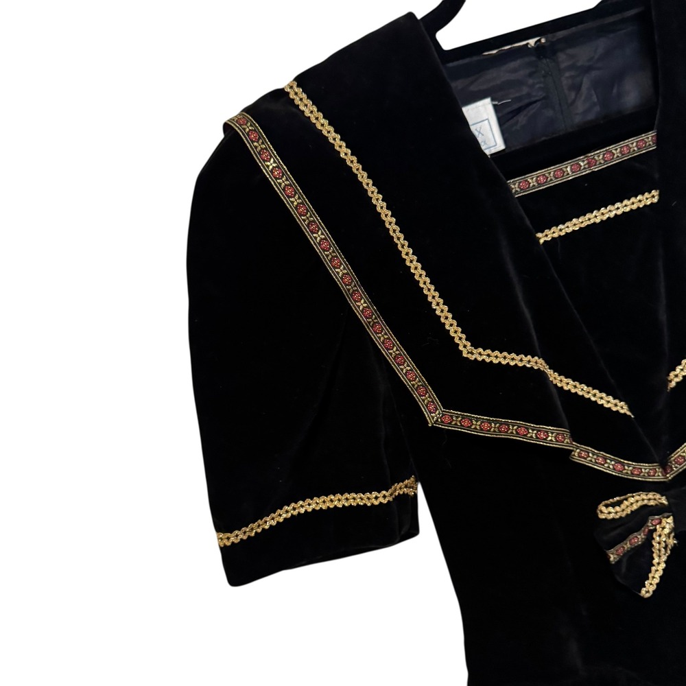 Gunne Sax Jessica McClintock Black‎ Velvet Dress Sailor Holiday Cottagecore S 5 - Picture 5 of 15